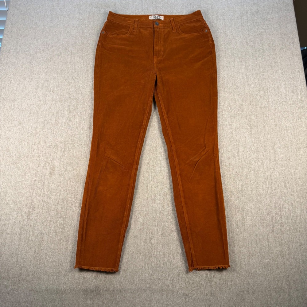 We The Free Corduroy Pants Womens 30 Orange Raw Hem Skinny Stretch Boho